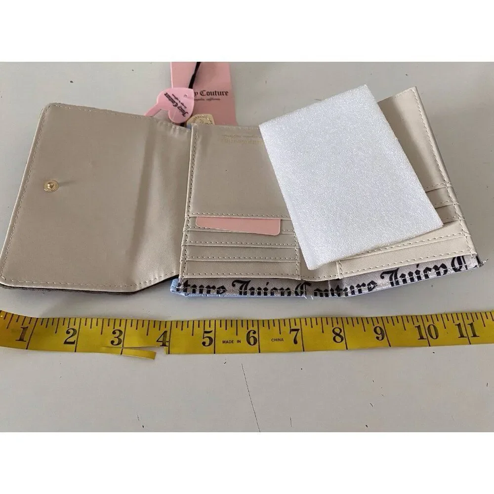 JUICY COUTURE GIRLIE ROYALTY Double Sided Trifold Wallet‎ Chocolate Blue NEW